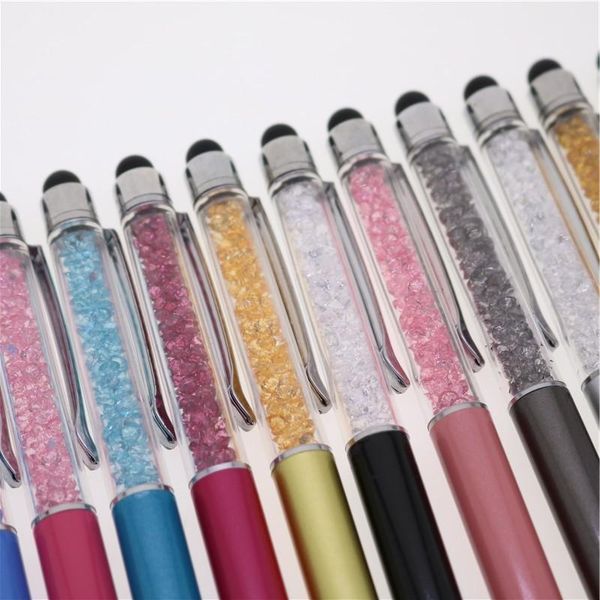 

1pcs stationery crystal pen creative fashion metal touch ballpoint for writing black blue 1.0mm school office promotion gift pens, Blue;orange