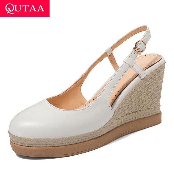 

wedge heel all match women shoes round toe buckle ladies sandals pu leather platform slingback pumps size 34-43, Black