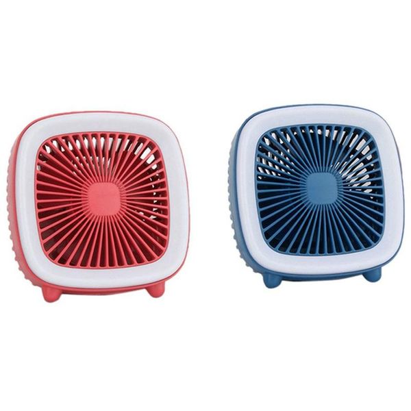 

electric fans 2pcs usb desk fan, 3 speed personal small desktable quiet with soft night light fan for home office car - blue & red