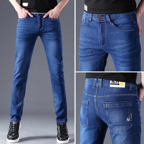 

men's jeans four seasons*** cost-effective stretch slim small straight youth all-match trousers, Blue