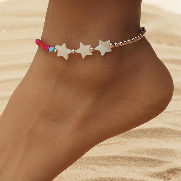 

anklets bohemian ethnic style multicolor rice beads star bracelet creative beaded beach coach women's holiday party jewelry gift, Red;blue