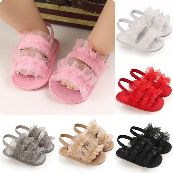 

sandals fashion summer born baby girls flower shoes toddler infant soft anti-slip sole lace princess girl sandles, Black;red
