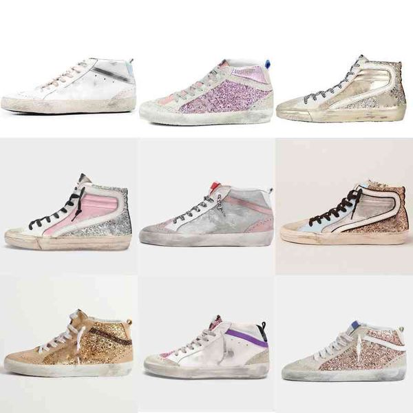 

women's casual shoes mid slide star high sneakers fashion woman casual luxury italy brand golden trainers sequin classic white do-old d, Black