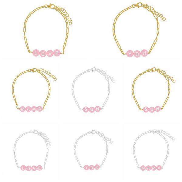 

link, chain canner cooper paperclip bracelet for mother's day summer letter clay bead 2021 trend adjustable bracelets&bangle, Black