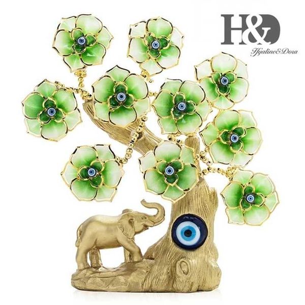 HD flor verde elefante árvore turca feng shui mau olho para proteção riqueza boa sorte presente decoração de casa resina figurine 211108