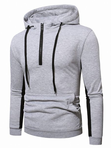 

men color block kangaroo pocket drawstring hoodie 81it#, Black