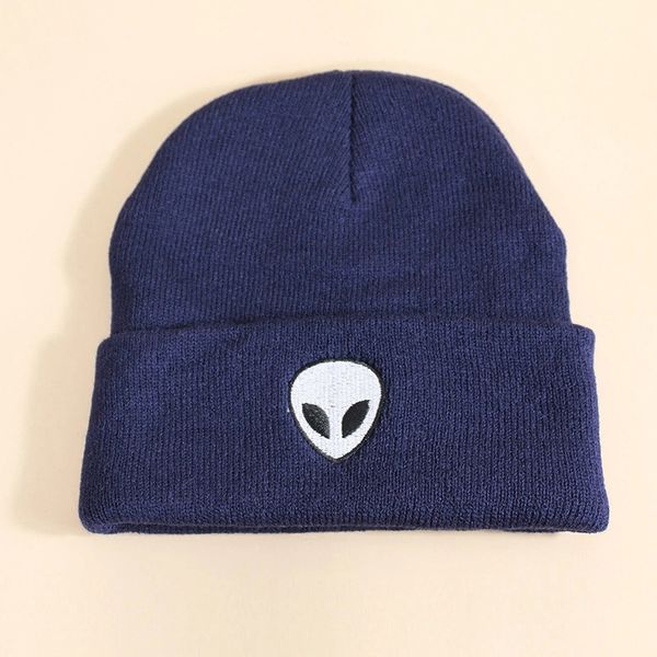 

alien knitted wind skull embroidered wool outdoor warm cover hat, Yellow