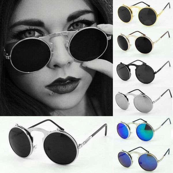 

sunglasses wholesale- sale vintage steampunk round steam punk metal coating woman men sunglasses1, White;black