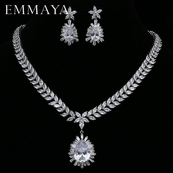 

earrings & necklace emmaya gorgeous silver color clear cz water drop pendants necklaces and jewelry sets for bridal