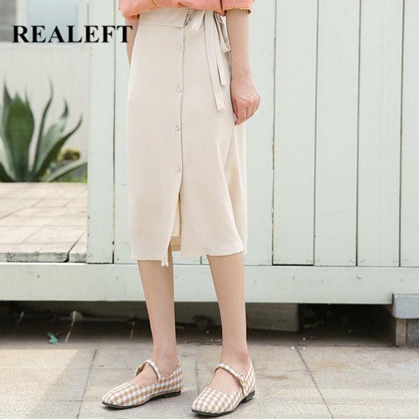

skirts realeft spring summer 2021 korean style casual umbrella midi sashes high waist chiffon button straight womens, Black