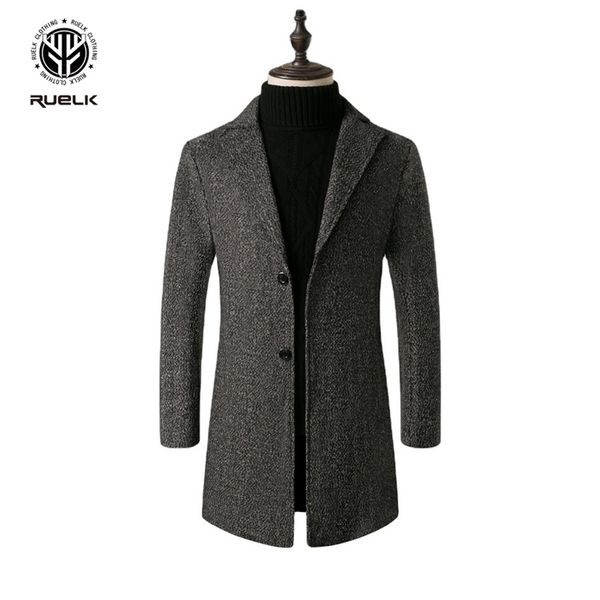 

ruelk woollen overcoat autumn and winter warm snowflake men mid-length korean version of large size woolen coat men's 211119, Black