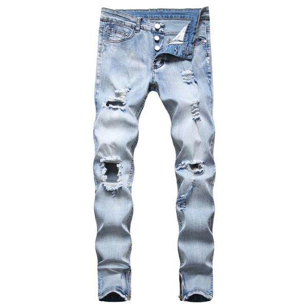 

men's jeans slim hole beggars pants teenagers harlan, Blue