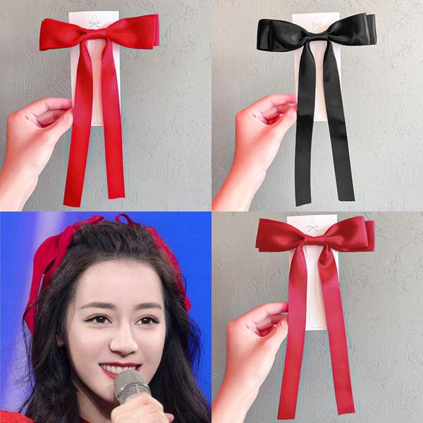 

hair accessories fashion bow vintage black big large velvet clip for women girls party long ribbon hairpins barrettes, Slivery;white