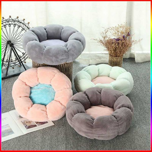 

cat beds & furniture bed flower shaped warm color plush round pet for cats animals sleeping sofa cushion nest kitten indoor product