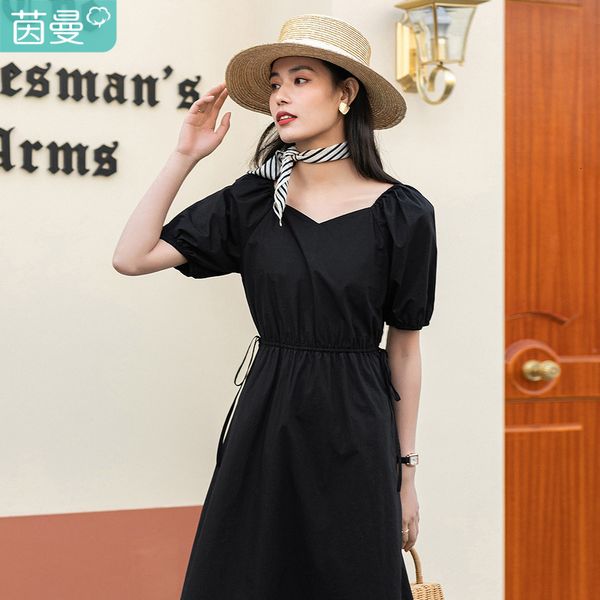 

dress minimal design dress peach heart collar adujustable waist band sweet women short sleeve summer one-piece s5t6, Black;gray