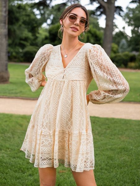 

lantern sleeve button front smock dress 11xc#, Black;gray