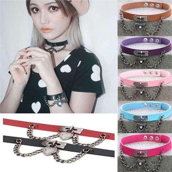 Sexy Vegan Choker Punk Harajuku Goth Воротник Цепное ремень Ожерелье PU Кожаный Chocker Collage Cosplay Club Party Festival Ювелирные Изделия Chokers