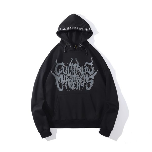 

high street dark print large fall winter men's youth loose pullover ow hoodie, Black