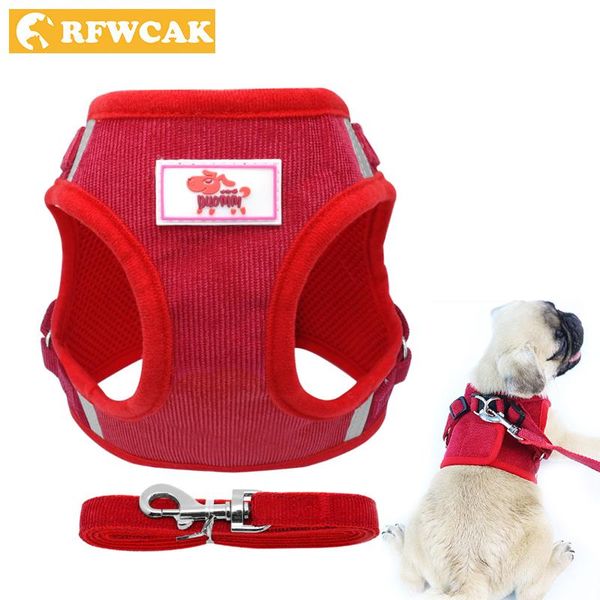 

dog collars & leashes rfwcak adjustable pet harness and leash set reflective puppy cat corduroy vest harnesses for small dogs chihuahua pitb