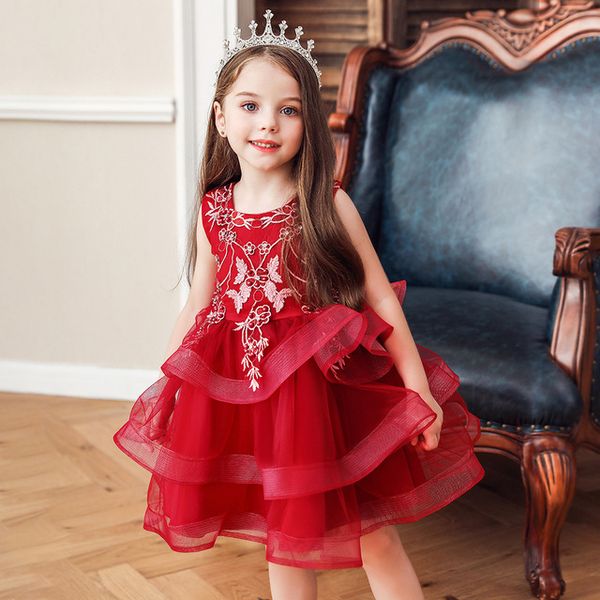 

children dress kids' party wear mesh multi-layer tutu skirt princess dresses flower girl wedding dresse, White