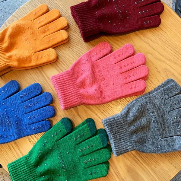 

five fingers gloves female winter warm touch screen knitted full finger women thick cycling driving mittens, Blue;gray