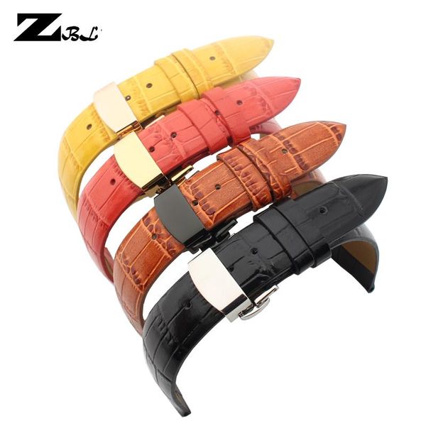 

watch bands genuine leather bracelet fashion gloss light wathband 18 20 22mm strap yellow|brown|black|red color bamboo grain band, Black;brown
