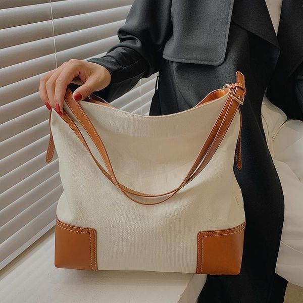 

shoulder bags 2021 female bag canvas stitching women handbag large capacity contrast color leisure creativity ladies shopping