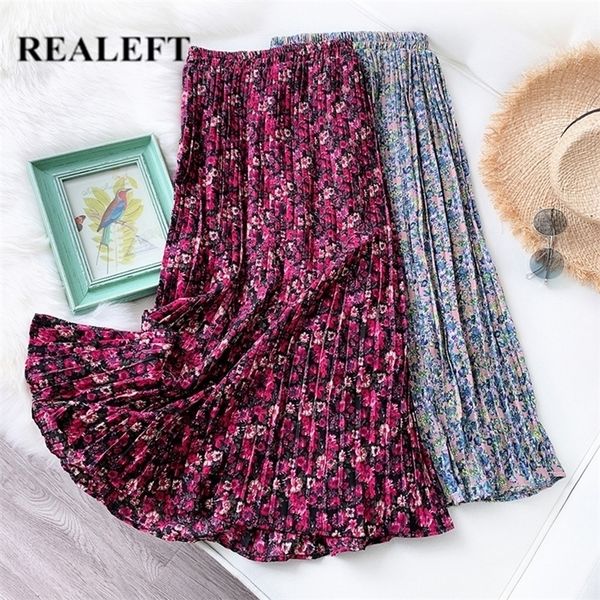 

realeft spring summer new elegant floral leopard print tulle long pleated skirts women's high waist loose chic skirt female 210319, Black