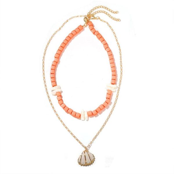 

pendant necklaces pink handmade beads resin choker necklace golden trendy fashion shell clear simulated pearl women holiday gift, Silver