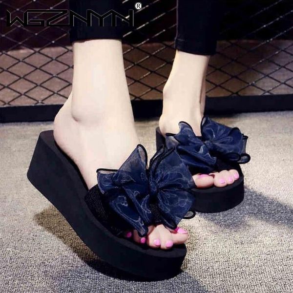 

slippers quality women bow sandals slipper indoor outdoor beach shoes summer flip flops on the platform sandalia feminina, Black
