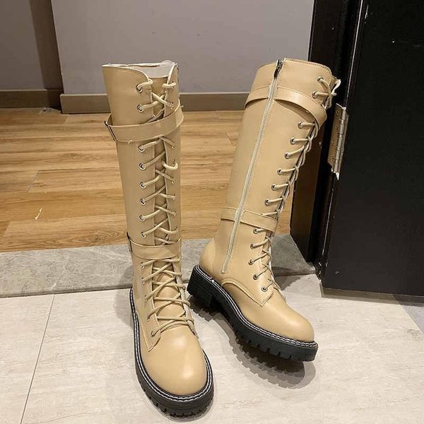 

boots 2021 lace-up fashion knee-high women's shoes rubber high-heel platform winter ladies autumn, Black