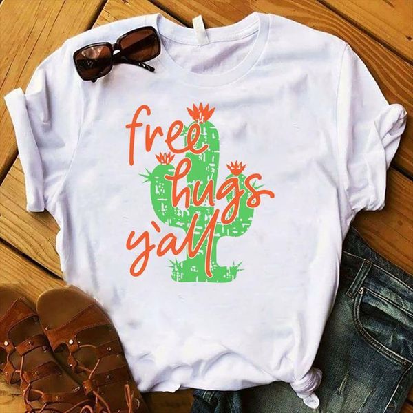 

and women lady men hug cactus printed ladies short sleeve tee female clothes graphic, White;black