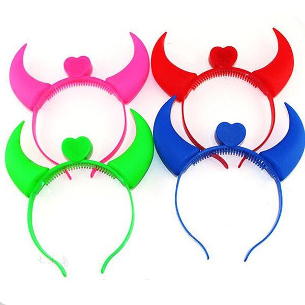 

halloween led rave toy devil horn light up headband flashing-horn & christmas party decor glitter headwear