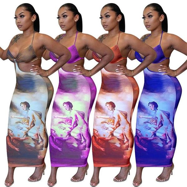 

casual dresses zoctuo bra maxi dress empire spaghetti strap bodycon for women printing party night summer, Black;gray