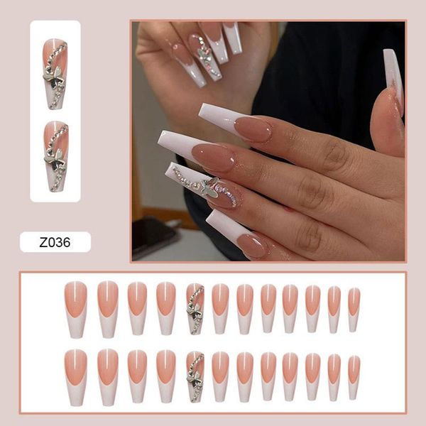 

false nails 24pcs white butterfly wear long paragraph fashion manicure patch save time wearable nail accesorios, Red;gold