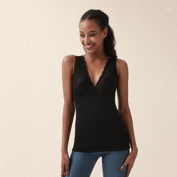 

winter warm vest women's lace slim plus velvet solid color camisole deep v-neck bottoming vest1, White