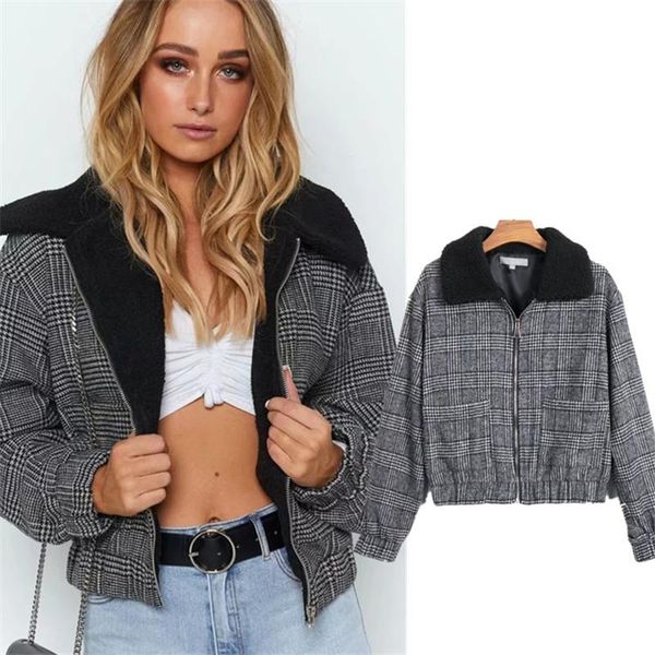 

women's jackets 2021 autumn and winter women classic grid pattern fur collar cotton clothing short warm explosion ladies high-end, Black;brown