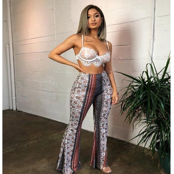 

women's pants & capris lugentolo vintage high-rise flared women summer fashion high elastic skinny bottoms, Black;white