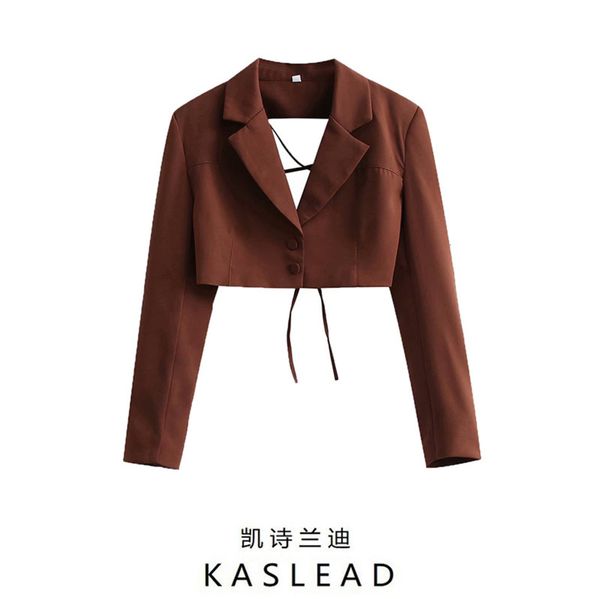 

autumn women's fashion short hollow out design suit jacket, Black;brown