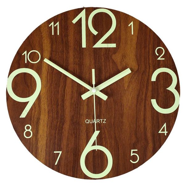 

luminous wall clock 12 inch wooden silent non-ticking kitchen clocks with night lights for indoor/outdoor living room