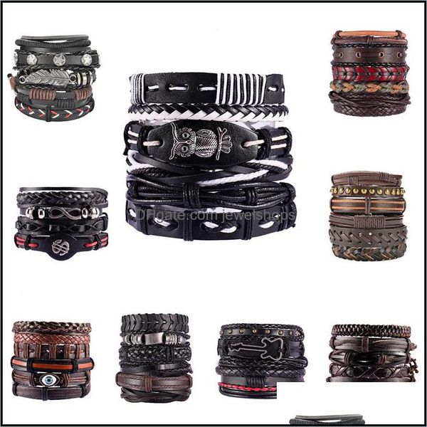 

link chain bracelets jewelry mens fashion design bohemian style leather link handmade vintage mtilayer 18cm long bracelet drop delivery 202, Black