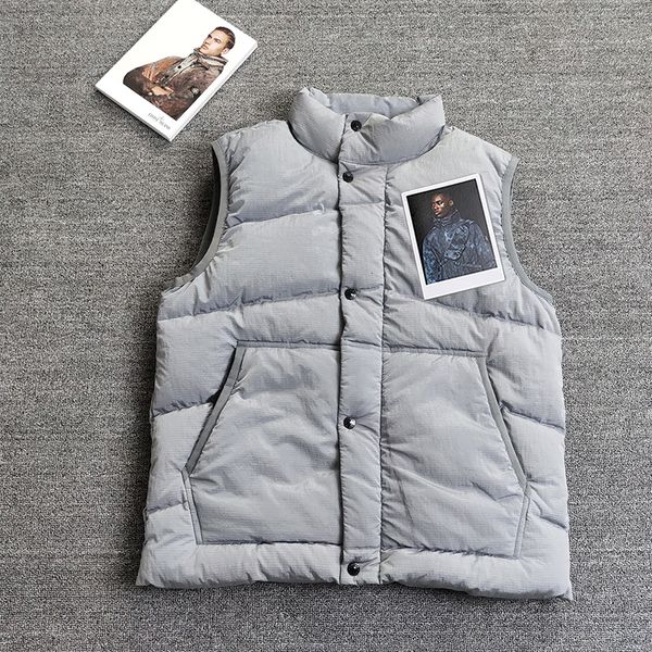 

stone pirates 21ss compass sign down jacket vest metal nylon reflective fabric mesh tear resistant winter warm coat, Black;white