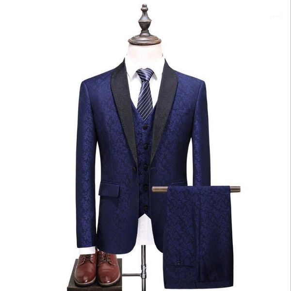 

men's suits & blazers large size s-5xl for men (jacket+vest+trousers) england style jacquard suit set dress slim wedding tuxedo formal, White;black