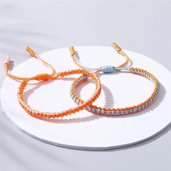 

women original multi color bracelet tibetan buddhist lucky charms bracelets for men handmade knots orange rope braided bangles, Golden;silver