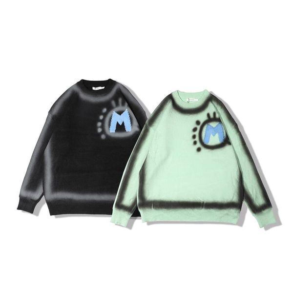 

men's sweaters fashion brand pattern sweater mens pullovers simple hand drawn knitted men hip hop streetwear oversized jumpers, White;black