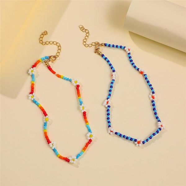 

bohemian colorful seed bead flower choker necklace statement short collar clavicle chain for women jewelry bijoux chokers, Golden;silver