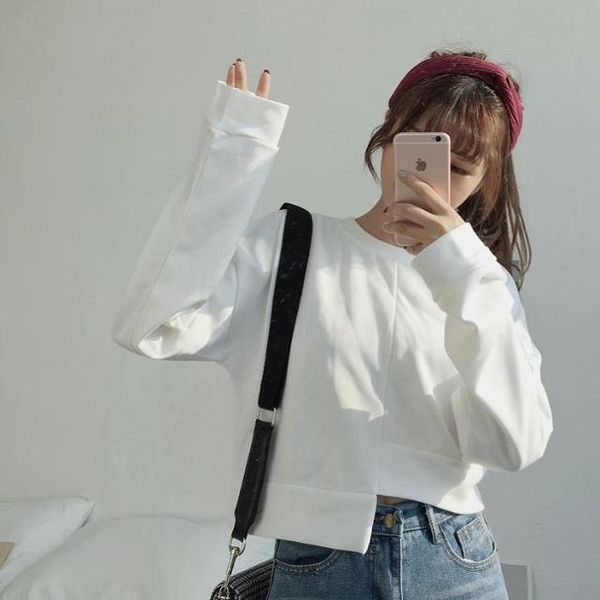 

women's hoodies & sweatshirts fashion women hoodie sweatshirt female loose long sleeve causal pullover o neck short solid student cloth, Black