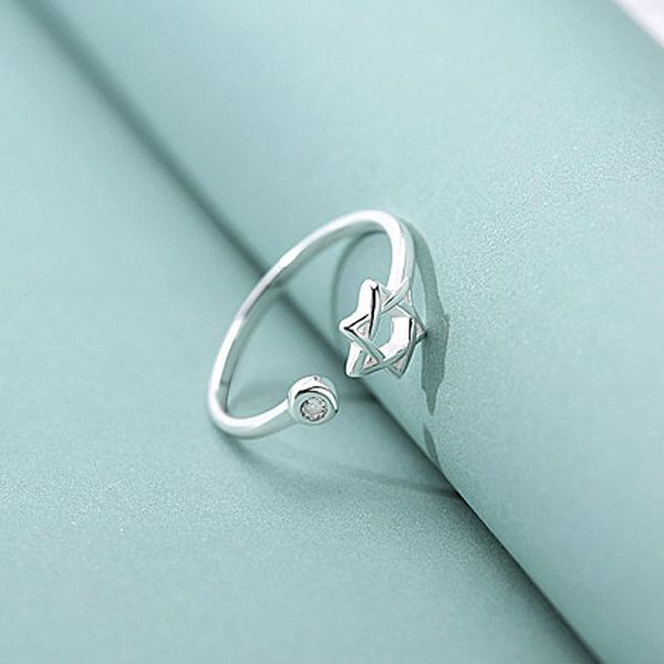 

cluster rings lism real pure 925 sterling silver charm pave stars adjustable finger cz open for women jewelry gift, Golden;silver