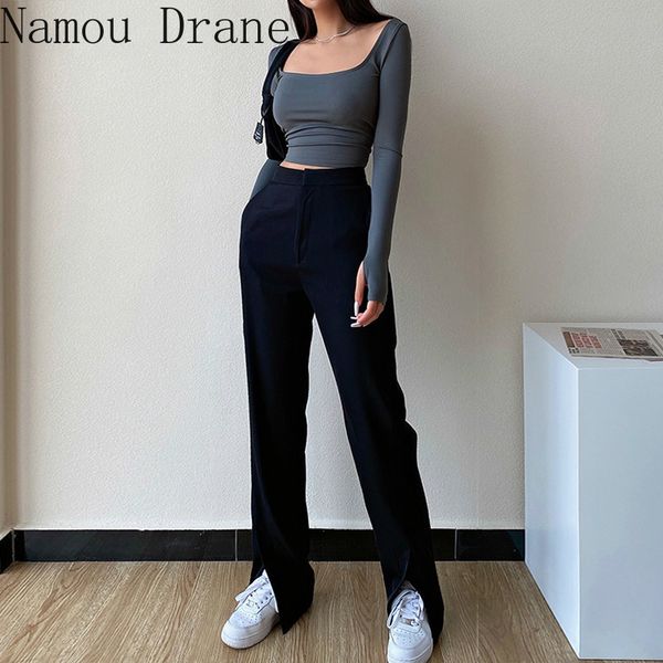 

women's pants plus size clothing fashion loose trousers straight full length female high waist casual wide leg 210429, Blue