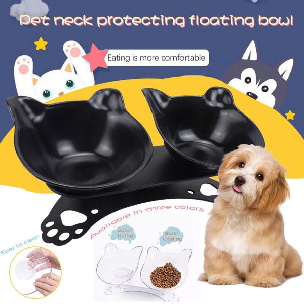 

pet dog cat slow feed protect spine bowl drinking protection stomach double dish feeders small accessories bowls